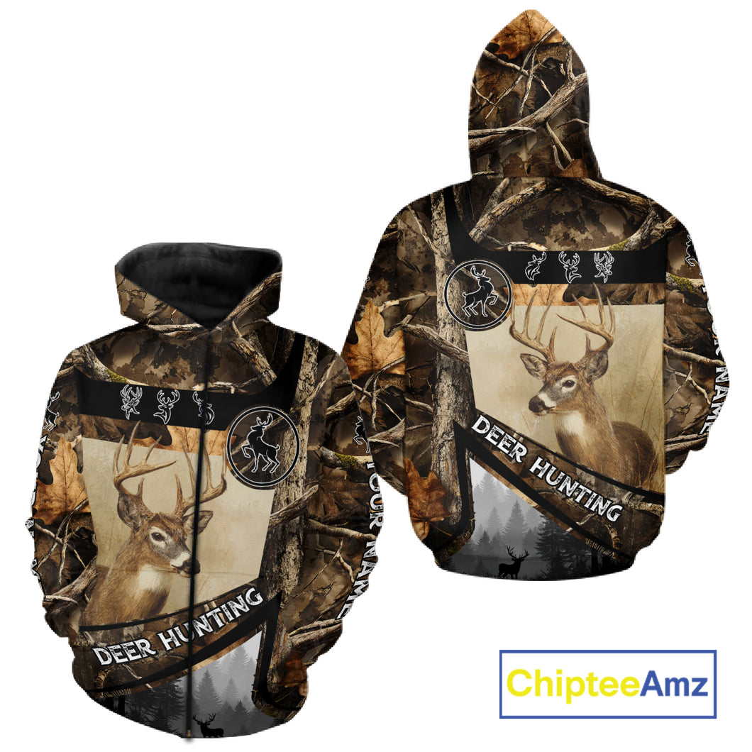Beautiful Whitetail Deer Hunting Forest Camo 3D Custom Name Shirts for Men, Deer Hunting Gifts NBT259