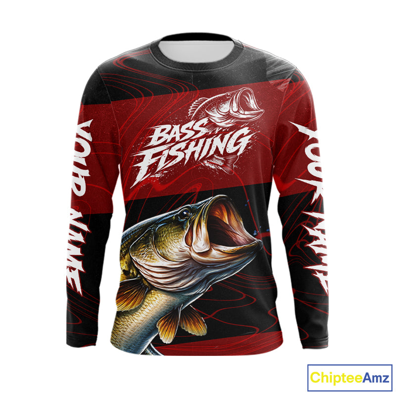 Personalized Bass Long Sleeve Fishing Shirts UV Protection, Bass Fishing Shirts For Men NBT435