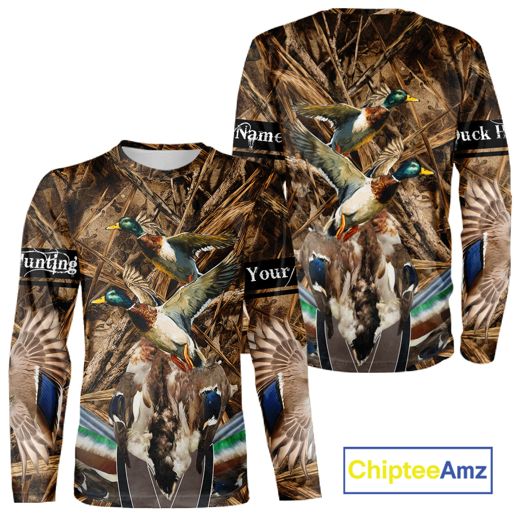Personalized Mallard Duck Hunting Camo 3D All Over Print Custom Name Shirts, Hunting Gifts NBT181