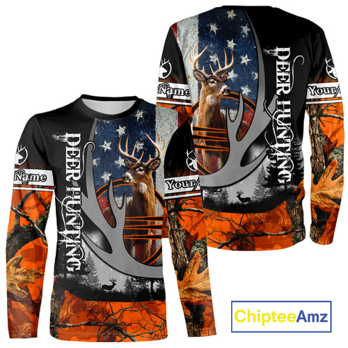 Whitetail Deer Hunting Shirt Custom Name Orange Camo, Deer Hunting Clothes For Men NBT268