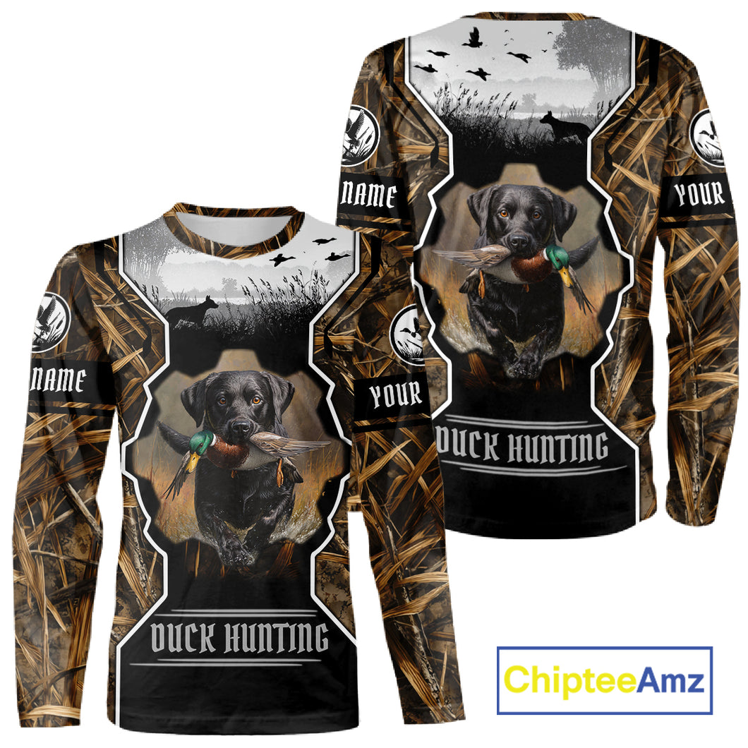 Custom Mallard Duck Black Lab Retriever Hunting Camo 3D Printed Custom Name Shirts, Hunting Gifts NBT189