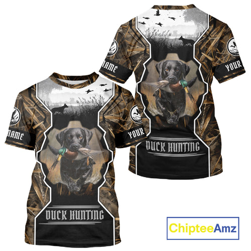 Custom Mallard Duck Black Lab Retriever Hunting Camo 3D Printed Custom Name Shirts, Hunting Gifts NBT189