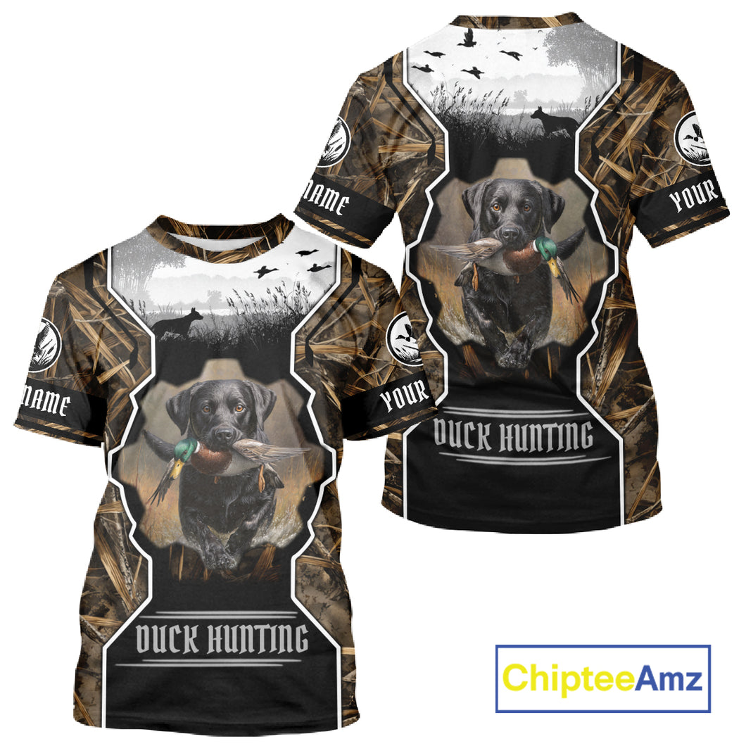 Custom Mallard Duck Black Lab Retriever Hunting Camo 3D Printed Custom Name Shirts, Hunting Gifts NBT189