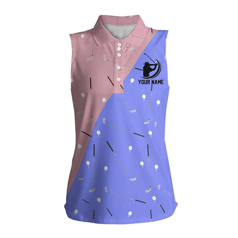 Elegant Golf Girl Seamless Pattern Womens Sleeveless Polo Shirt, Golf Shirts For Ladies, Golf Gifts LDT0033