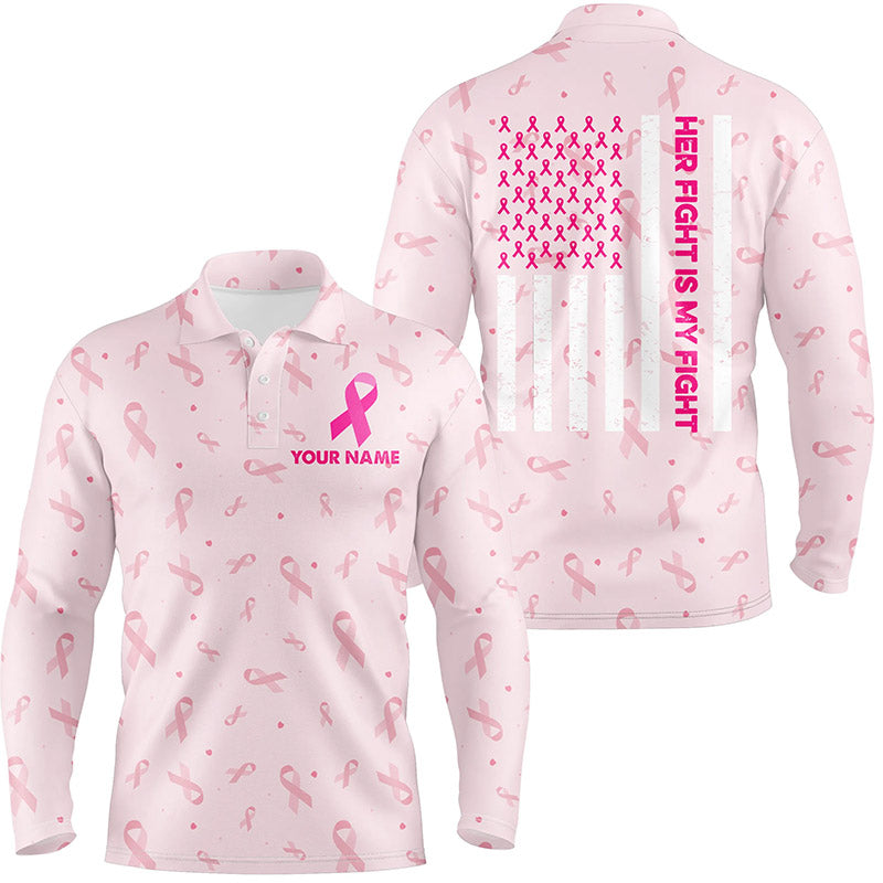 Cute Ribbon Breast Cancer Awareness Pink Mens Golf Polo Shirts American Flag Golf Shirts For Men LDT0501