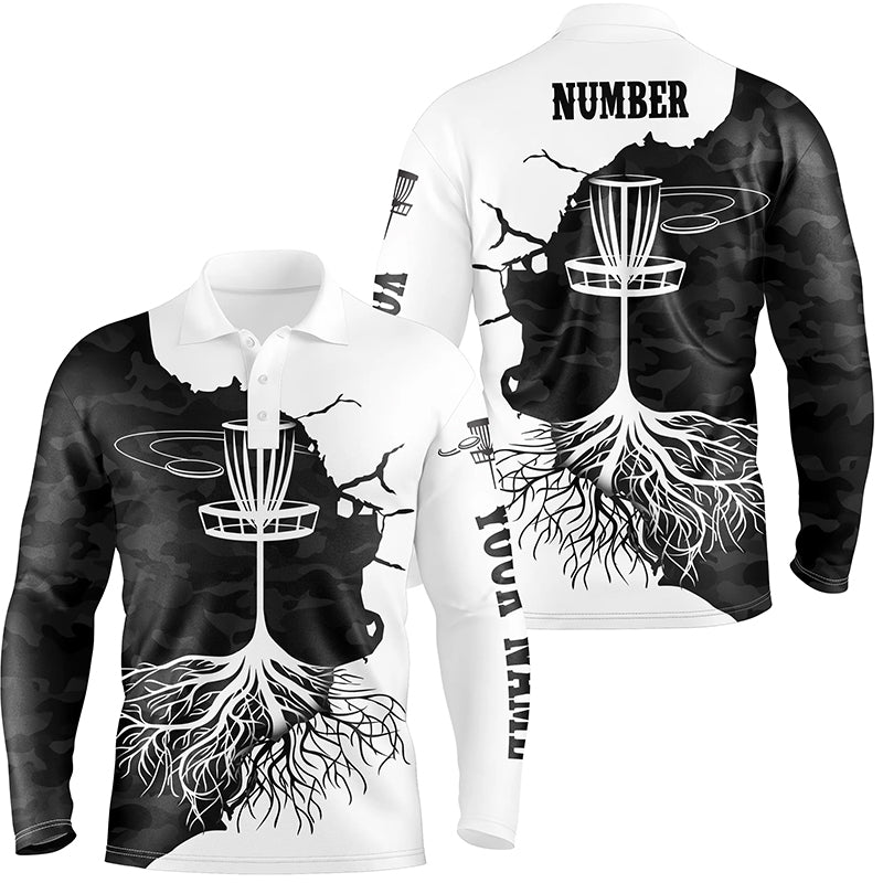 Black Camo Mens Disc Golf Polo Shirt Custom Black White Disc Golf Shirts For Men Disc Golf Gifts LDT1035