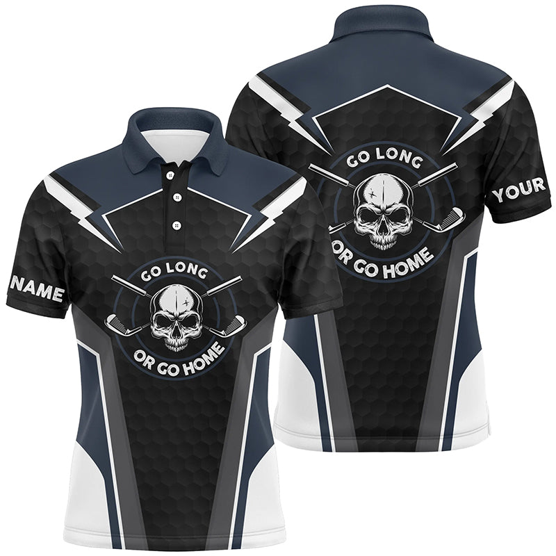 Skull Golf Shirts For Mens, Navy Skull Custom Name Mens Golf Shirt, Golf Polo Shirts For Men LDT0040