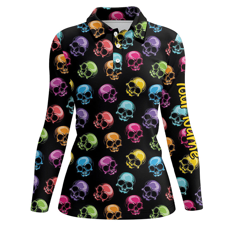 Colorful Skull Golf Polo Shirts Personalized Halloween Golf Shirts For Women, Golf Gifts LDT0224
