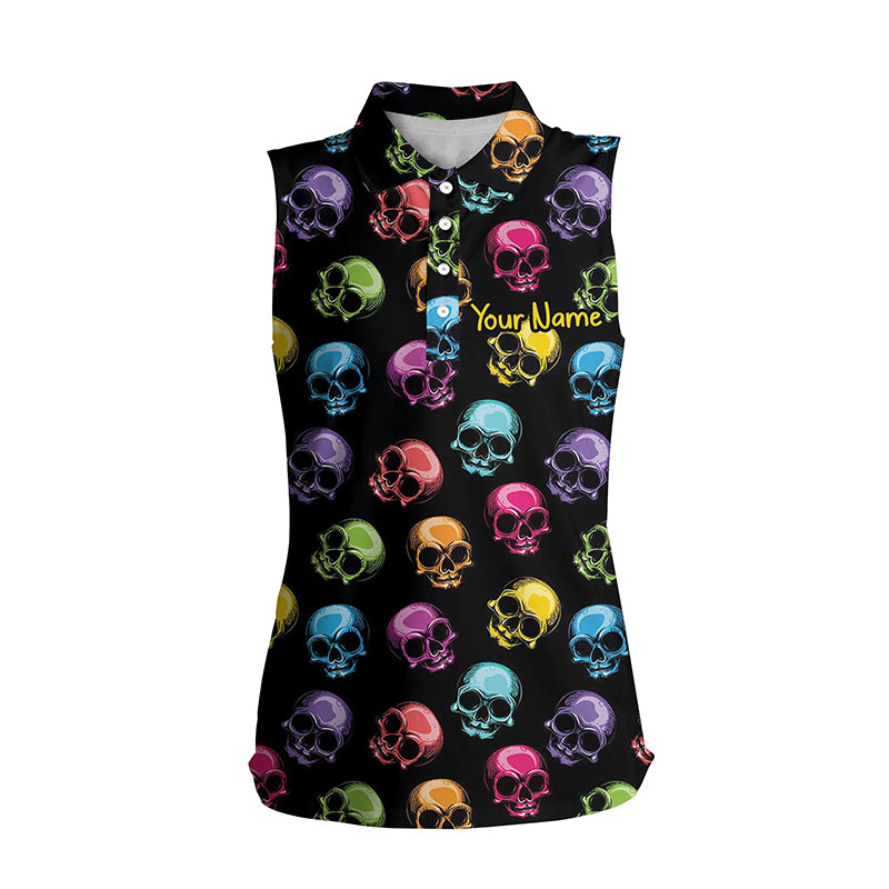 Colorful Skull Golf Sleeveless Polo Shirts Personalized Halloween Golf Shirts For Women, Golf Gifts LDT0224