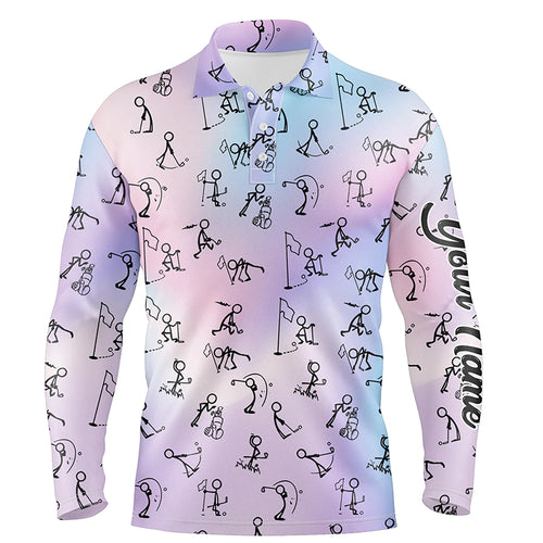 Rainbow Gradient Stick Figures Playing Golf Mens Polo Shirt Custom Golf Tops For Men Golf Gifts LDT1044