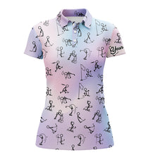 Load image into Gallery viewer, Rainbow Gradient Stick Figures Playing Golf Polo Shirt Custom Golf Tops For Women Golf Gifts LDT1044