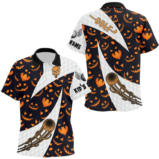 Halloween Unisex Kids Golf Polo Shirt Custom Pumpkin Face Pattern Golf Shirts For Kid Golf Gifts LDT0555