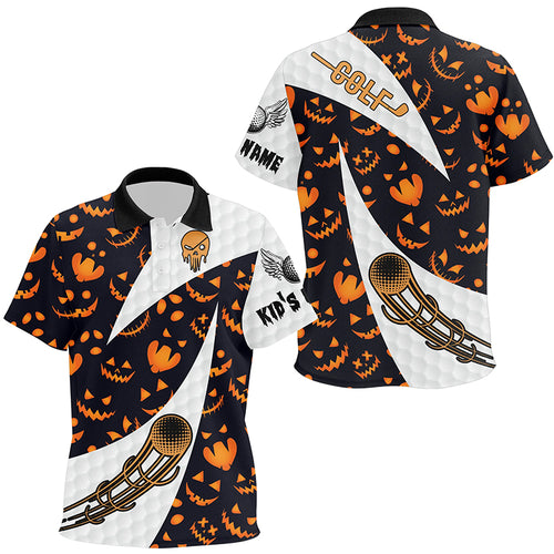 Halloween Unisex Kids Golf Polo Shirt Custom Pumpkin Face Pattern Golf Shirts For Kid Golf Gifts LDT0555