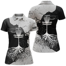 Load image into Gallery viewer, Womens Disc Golf Polo Shirt Custom Name Black &amp; Grey Disc Golf Basket Disc Golf Shirts For Women LDT0060