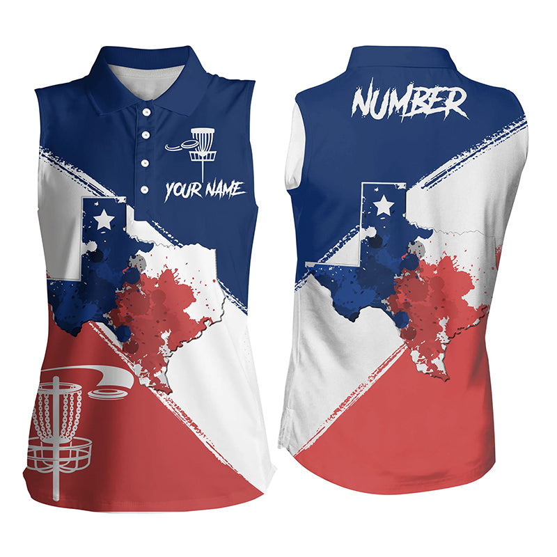 Texas Flag Watercolor Sleeveless Polo Disc Golf Shirts For Women Texas Map & Flag Patriotic Golf Gift LDT0270