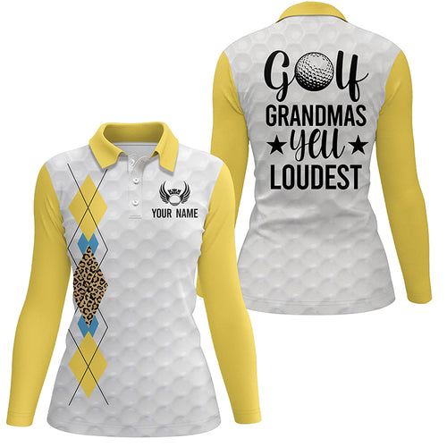 Golf Grandmas Yell Loudest Yellow Argyle Leopard Pattern Golf Polos Custom Ladies Golf Tops LDT0889