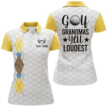Load image into Gallery viewer, Golf Grandmas Yell Loudest Yellow Argyle Leopard Pattern Golf Polos Custom Ladies Golf Tops LDT0889