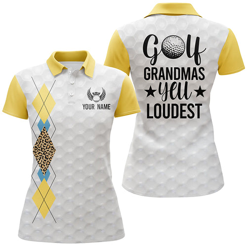 Golf Grandmas Yell Loudest Yellow Argyle Leopard Pattern Golf Polos Custom Ladies Golf Tops LDT0889