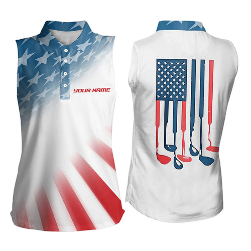 Gradient American Flag Sleeveless Golf Polo Shirt Patriotic Usa Golf Shirts For Women Cool Golf Gifts LDT0278