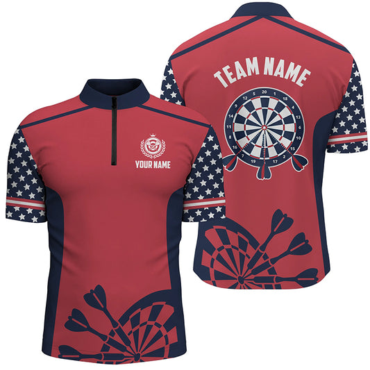 Personalized Darts Red American Flag Custom Quarter Zip Shirt Patriotic Dart Jersey For Men LDT0355