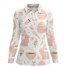 Load image into Gallery viewer, Pink Funny Easter Eggs &amp; Bunnies Womens Golf Polo Shirt Custom Easter Day Golf Tops For Women LDT1332