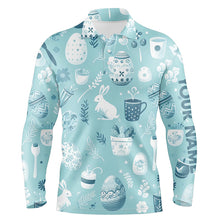 Load image into Gallery viewer, Blue Funny Easter Eggs &amp; Bunnies Mens Golf Polo Shirt Custom Easter Day Golf Tops For Men LDT1334