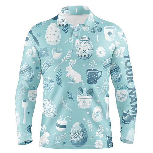 Blue Funny Easter Eggs & Bunnies Mens Golf Polo Shirt Custom Easter Day Golf Tops For Men LDT1334