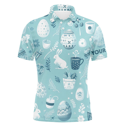Blue Funny Easter Eggs & Bunnies Mens Golf Polo Shirt Custom Easter Day Golf Tops For Men LDT1334