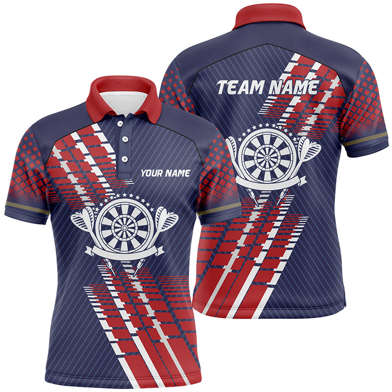 Personalized Navy Blue Red Geometric Pattern Darts Polo Shirts Darts Jersey For Men LDT0400