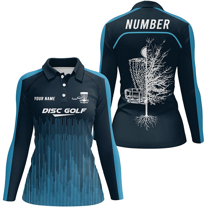 Sporty Light Dark Blue Design Disc Golf Polo Shirts Custom Cool Disc Golf Shirts For Women LDT0403