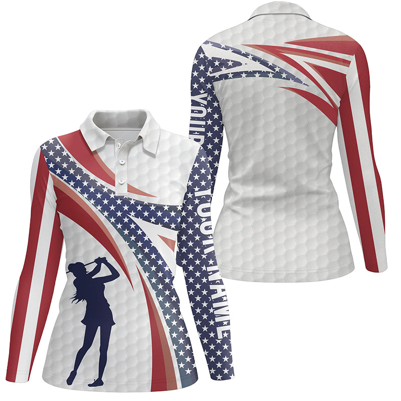 American Flag Golf Pattern Polo Shirts Custom Patriotic Golf Shirts For Women Golf Gifts LDT0414
