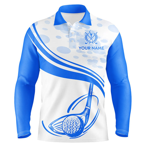 Blue White Golf Ball And Club Mens Polo Shirts Custom Cool Golf Shirts For Men Golfing Gifts LDT0944