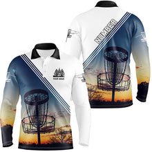 Load image into Gallery viewer, Sunset Personalized Disc Golf Mens Polo Shirt Custom Disc Golf Shirts For Men Disc Golf Basket LDT0947