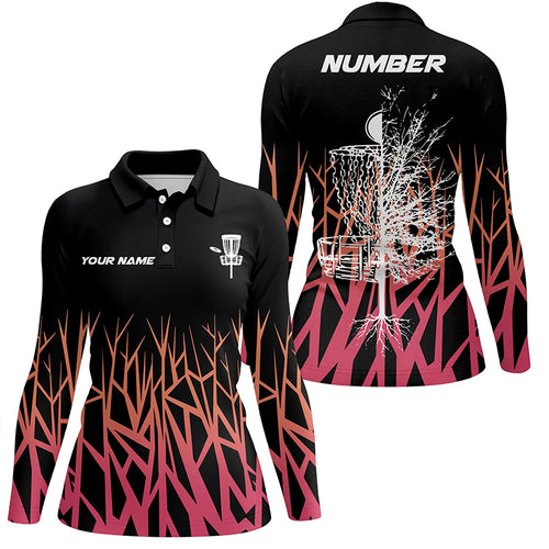 Personalized Disc Golf Basket Tree Pink Gradient Womens Polo Shirt Disc Golf Shirts For Women LDT0720