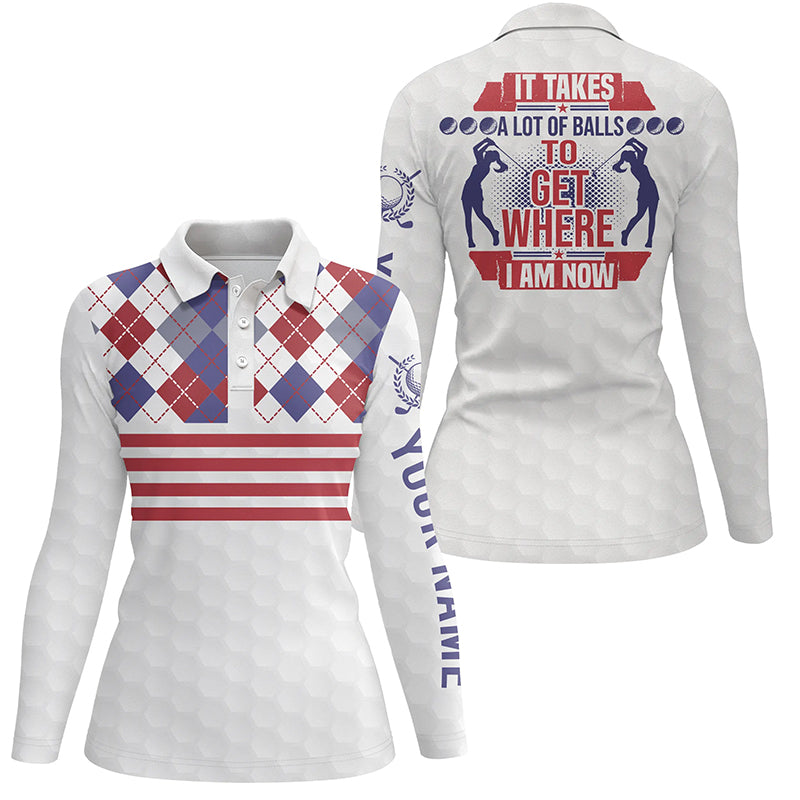 It Takes A Lot Of Balls Argyle Pattern Golf Polos Customized Golf Shirts For Women Golf Gifts LDT0952