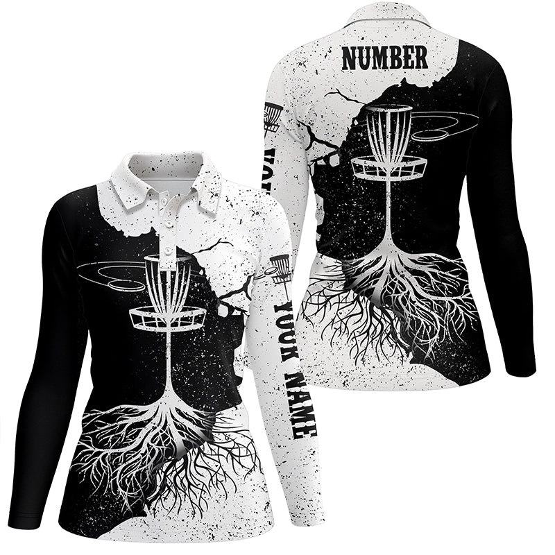 Womens Disc Golf Polo Shirt Custom Black & White Disc Golf Shirts For Women Disc Golf Gifts LDT0731