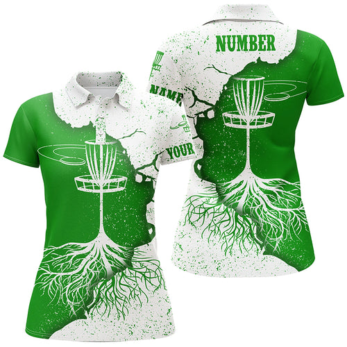 Womens Disc Golf Polo Shirt White & Green Custom Disc Golf Shirts For Women Disc Golf Gifts LDT0732