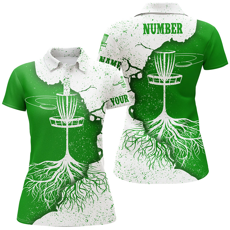 Womens Disc Golf Polo Shirt White & Green Custom Disc Golf Shirts For Women Disc Golf Gifts LDT0732