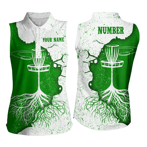 Womens Sleeveless Disc Golf Polo Shirt White & Green Custom Disc Golf Tops For Women Disc Golf Gifts LDT0732