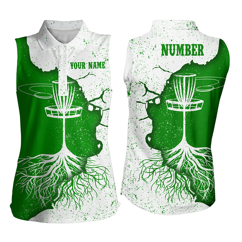Womens Sleeveless Disc Golf Polo Shirt White & Green Custom Disc Golf Tops For Women Disc Golf Gifts LDT0732