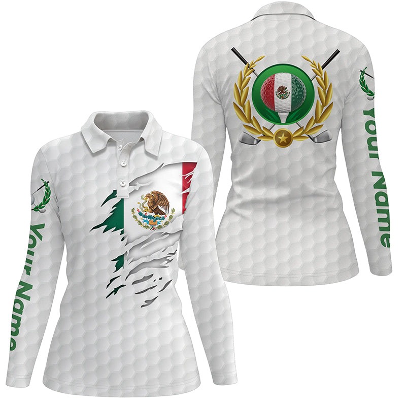 Mexican Flag White Golf Pattern Polo Shirt Patriotic Golf Shirt For Women Mexico Golf Gifts LDT0430