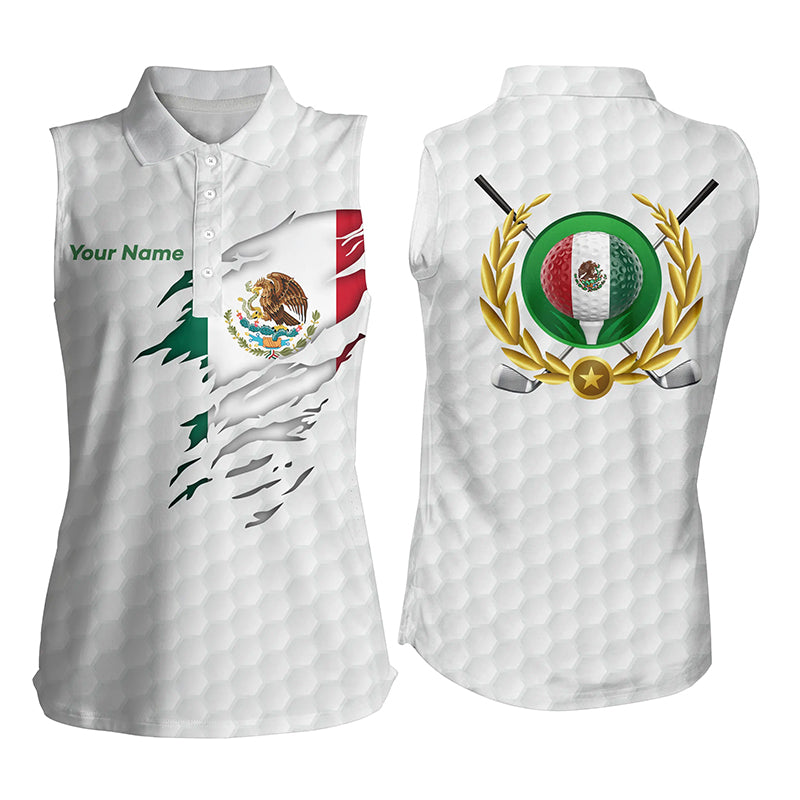 Mexican Flag White Golf Pattern Sleeveless Polo Shirt Patriotic Golf Shirt For Women Mexico Golf Gift LDT0430