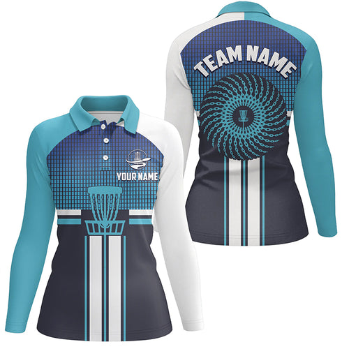 Customized Blue White Womens Disc Golf Polo Shirts Cool Disc Golf Shirt For Women Golf Gifts LDT0747