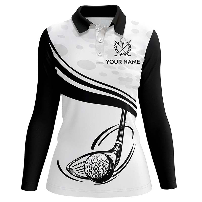 Black White Golf Ball And Club Polo Shirts Custom Cool Golf Shirts For Women Golfing Gifts LDT0463