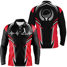 Load image into Gallery viewer, Black Red Mens Golf Polo Shirts, Personalized Heartbeat Golf Shirts For Men, Golf Gifts LDT0207