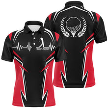 Load image into Gallery viewer, Black Red Mens Golf Polo Shirts, Personalized Heartbeat Golf Shirts For Men, Golf Gifts LDT0207