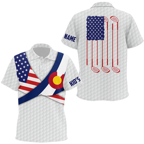 Colorado Flag White Golf Pattern Unisex Kids Polo Shirt Patriotic Golf Shirts For Kid Golf Gifts LDT0784