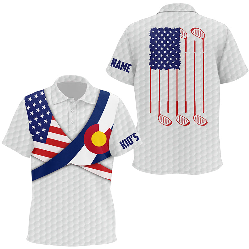 Colorado Flag White Golf Pattern Unisex Kids Polo Shirt Patriotic Golf Shirts For Kid Golf Gifts LDT0784