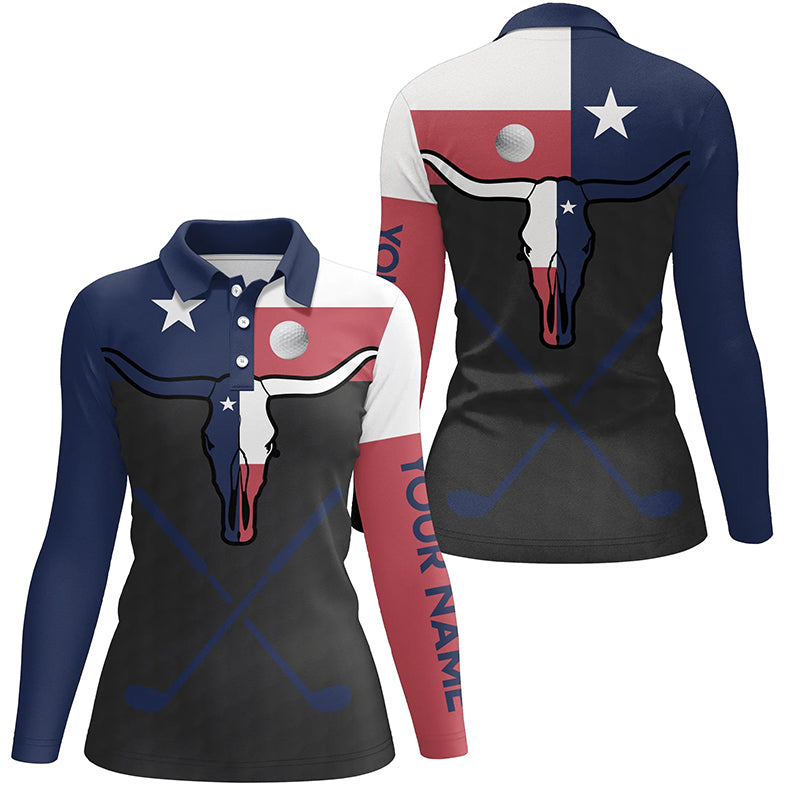 Golf Texas Longhorn Skull Polo Shirt Texas Flag Golf Tops For Women Best Golf Gifts For Women LDT0015