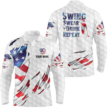 Load image into Gallery viewer, Swing Swear Drink Repeat American Flag Mens Golf Polo Shirt Custom Patriotic Golf Shirts For Men LDT0789